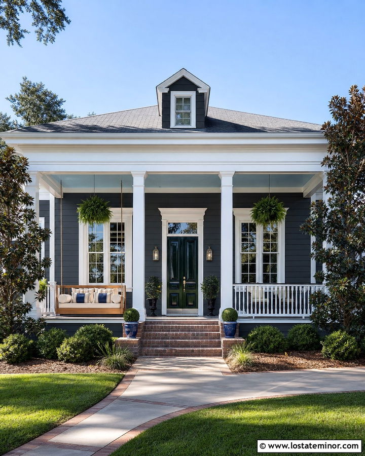 Charcoal Grey Southern House With Swing Bed - 30 Charcoal Grey House Design With Swing Ideas