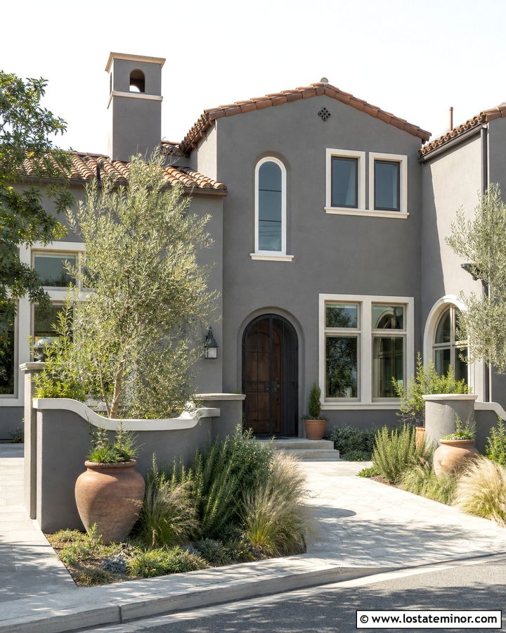 Charcoal Grey Spanish House With Arched Screen Door - 30 Charcoal Grey House Design With Screen Door Ideas