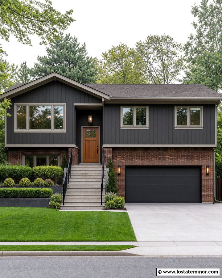 Charcoal Grey Split Level With Brick Accents - 30 Charcoal Grey House Design With Brick Accents Ideas