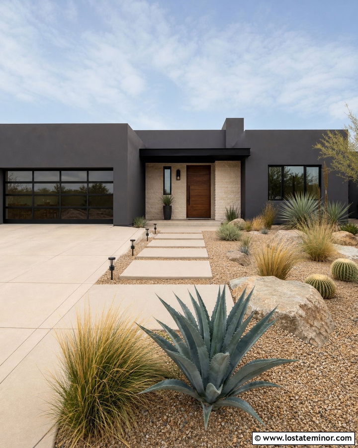 Charcoal Grey Stucco House With Flat Awning - 30 Charcoal Grey House Design With Awning Ideas
