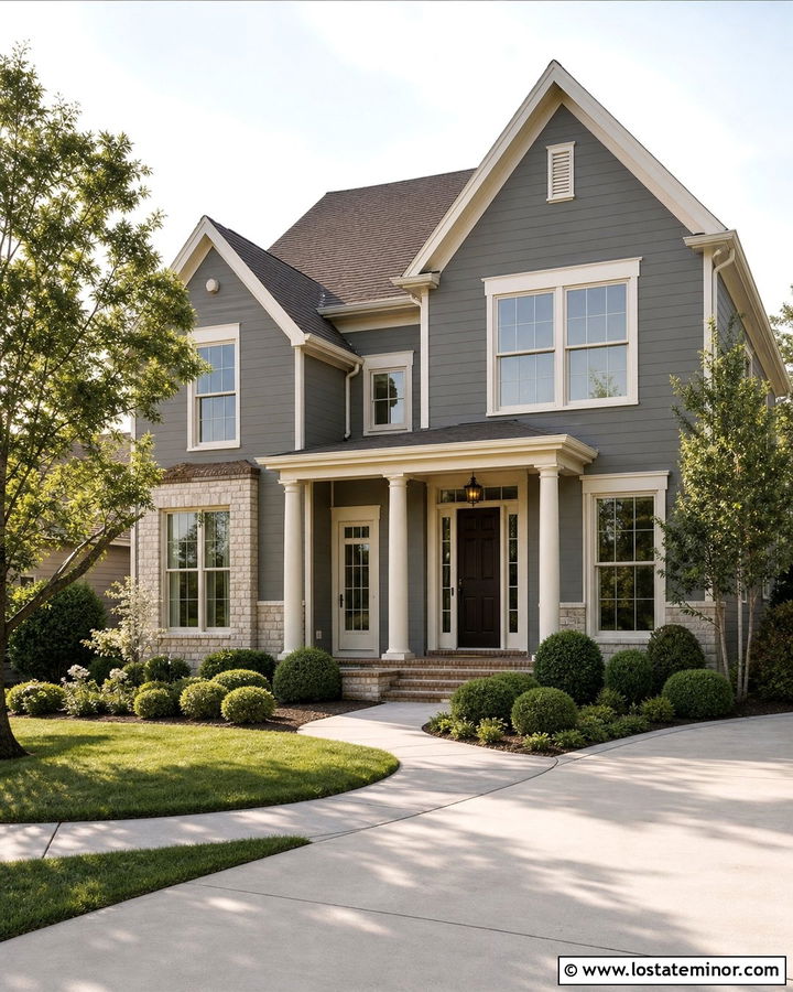 Charcoal Grey Traditional House With Cream Storm Door - 30 Charcoal Grey House Design With Storm Door Ideas