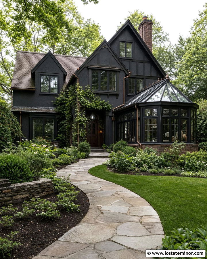Charcoal Grey Tudor House With Conservatory Sunroom - 30 Charcoal Grey House Design With Sunroom Ideas