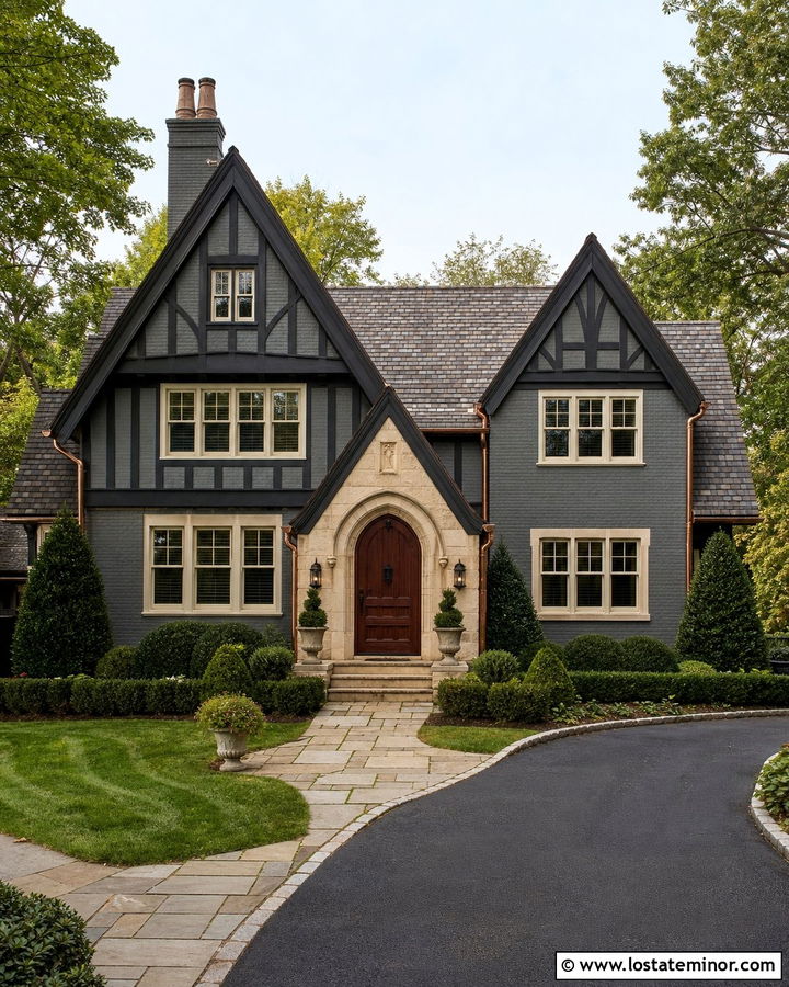 Charcoal Grey Tudor House With Cross Gables - 30 Charcoal Grey House Design With Gables Ideas