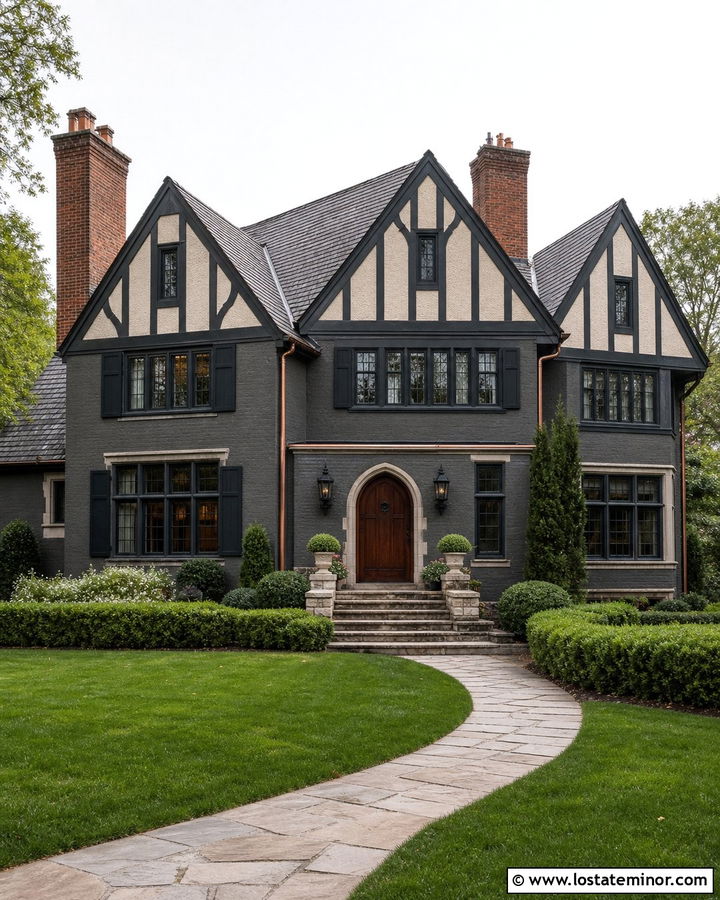 Charcoal Grey Tudor With Black Shutters - 30 Charcoal Grey House Design With Shutters Ideas