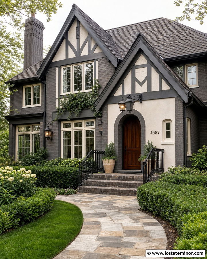 Charcoal Grey Tudor With Bronze House Numbers - 30 Charcoal Grey House Design With House Numbers Ideas