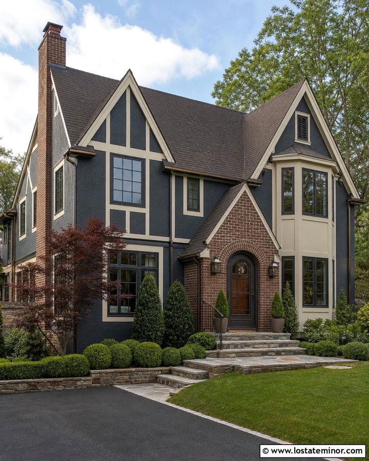 Charcoal Grey Tudor With Bronze Screen Door - 30 Charcoal Grey House Design With Screen Door Ideas