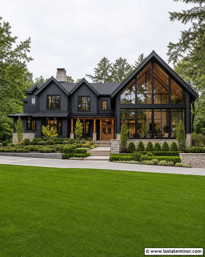 Charcoal Grey Two Story House With Large Sunroom - 30 Charcoal Grey House Design With Sunroom Ideas