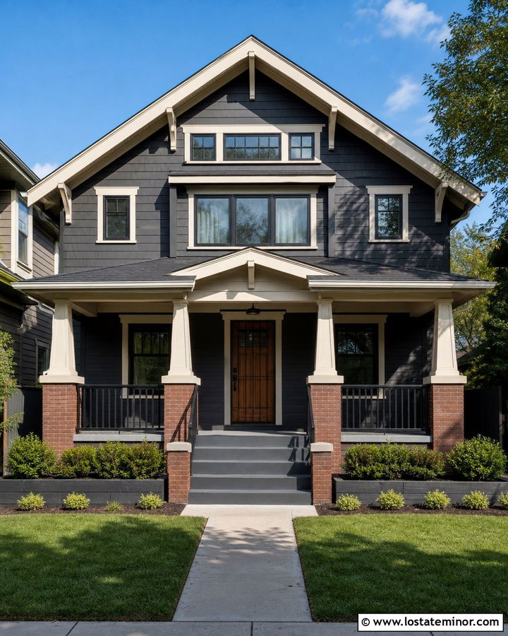 Charcoal Grey Urban Craftsman With Security Screen Door - 30 Charcoal Grey House Design With Screen Door Ideas