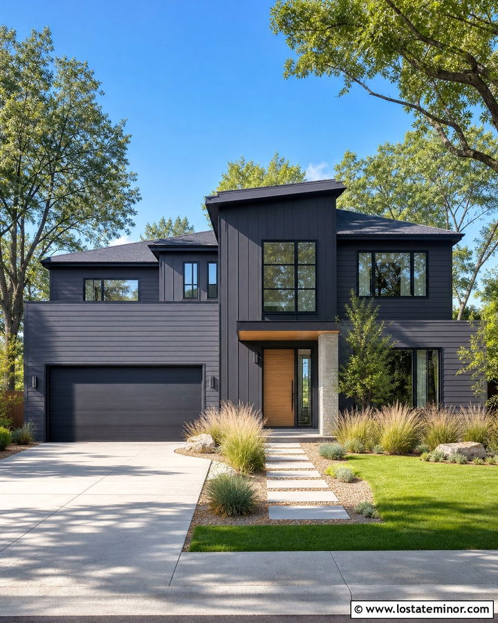 Charcoal Grey Vertical And Horizontal Siding - 30 Charcoal Grey House Design With Siding Ideas
