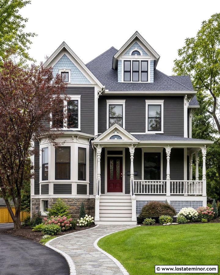 Charcoal Grey Victorian House With Decorative Mailbox - 30 Charcoal Grey House Design With Mailbox Ideas