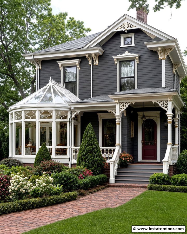 Charcoal Grey Victorian House With Glass Conservatory - 30 Charcoal Grey House Design With Sunroom Ideas