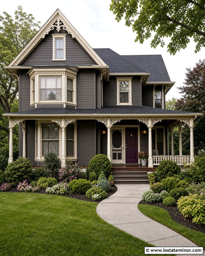 Charcoal Grey Victorian With Cream Screen Door - 30 Charcoal Grey House Design With Screen Door Ideas