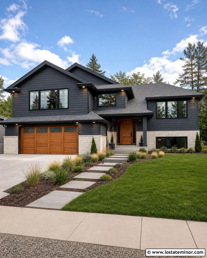 Charcoal House With Cream Stone Wainscoting - 30 Stone House Design With Wainscoting Ideas