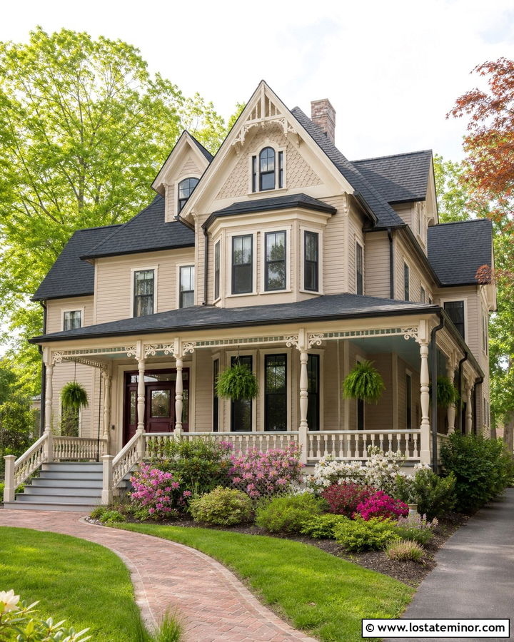 Clay Beige House With Robin Egg Blue Ceiling - 30 Beige House Design With Porch Ceiling Ideas