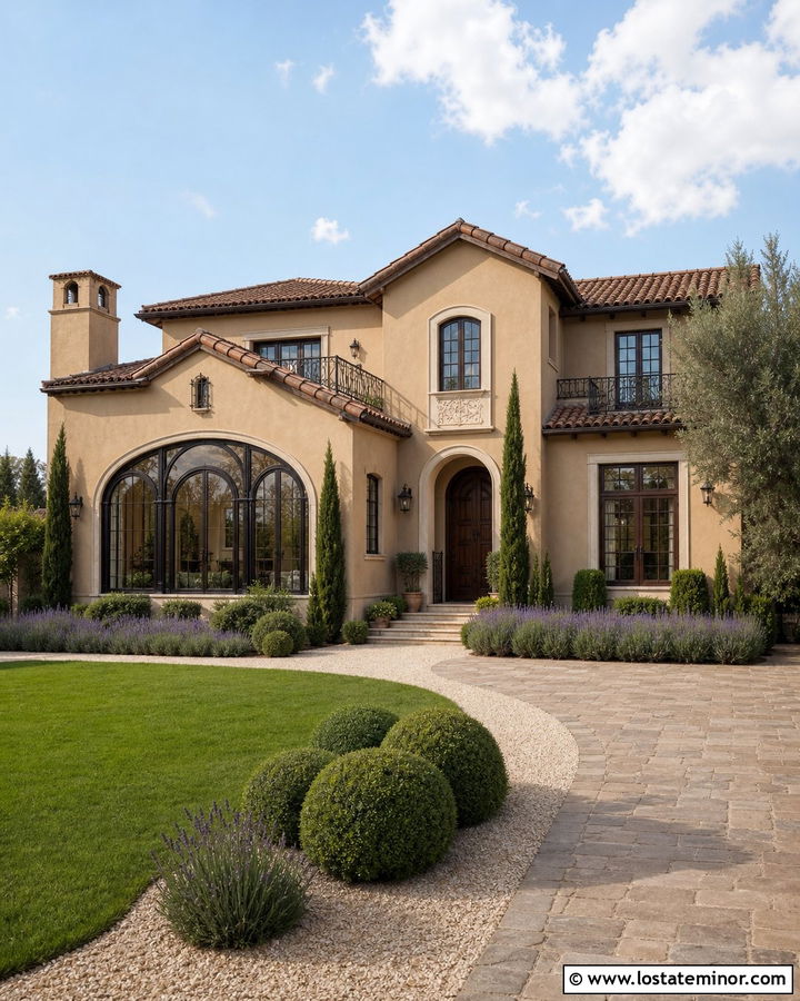 Clay Tan Mediterranean House With Arched Sunroom - 30 Tan House Design With Sunroom Ideas