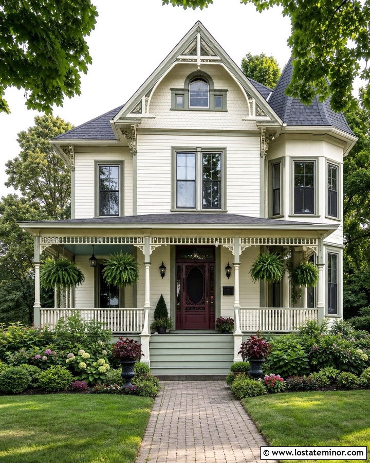 Cloud White Victorian With Decorative Screen Door - 30 Warm White House Design With Screen Door Ideas