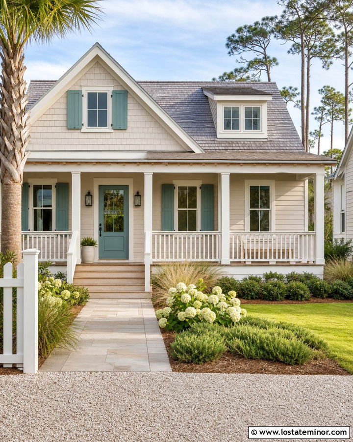Coastal Beige House With Teal Accents - 30 Beige House Design With Accents Ideas