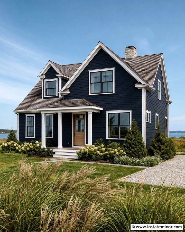 Coastal Black Gable House - 30 Black House Design With Gables Ideas