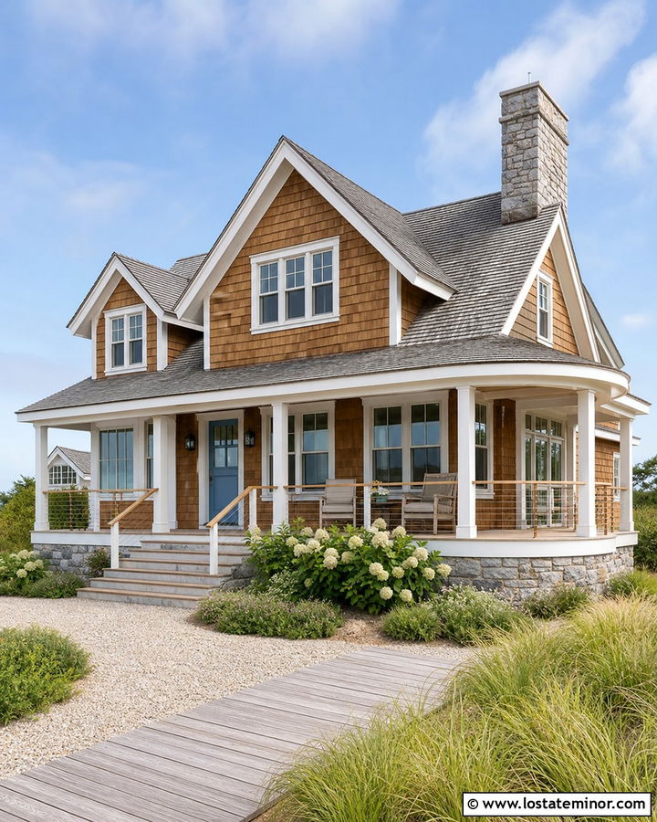 Coastal Home With Cedar Shingles And Stone - 30 Stone House Design With Shingles Ideas