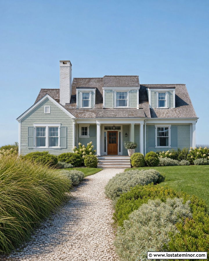 Coastal Sage Green House With Brick Chimney - 30 Sage Green House Design With Chimney Ideas