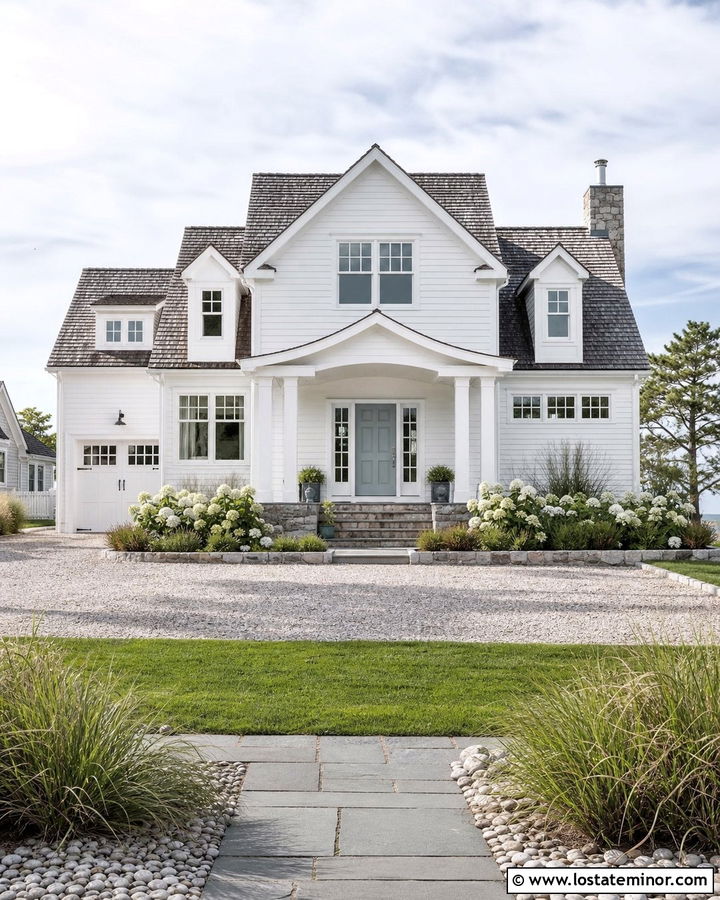 Coastal Stone House With Aqua Front Door - 30 Stone House Design With Front Door Ideas