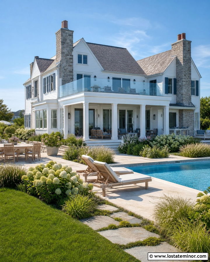 Coastal Stone House With Blue Pool - 30 Stone House Design With Swimming Pool Ideas