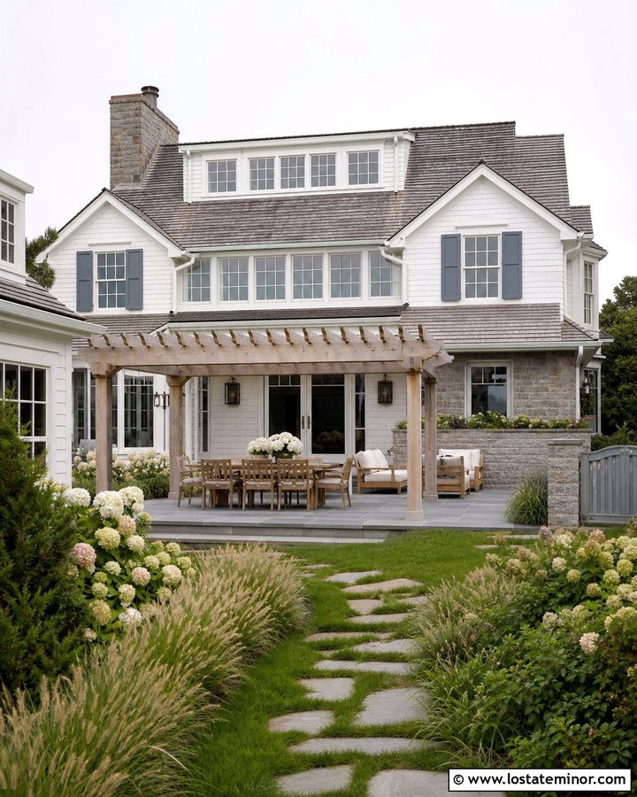 Coastal Stone House With Bluestone Patio - 30 Stone House Design With Backyard Ideas