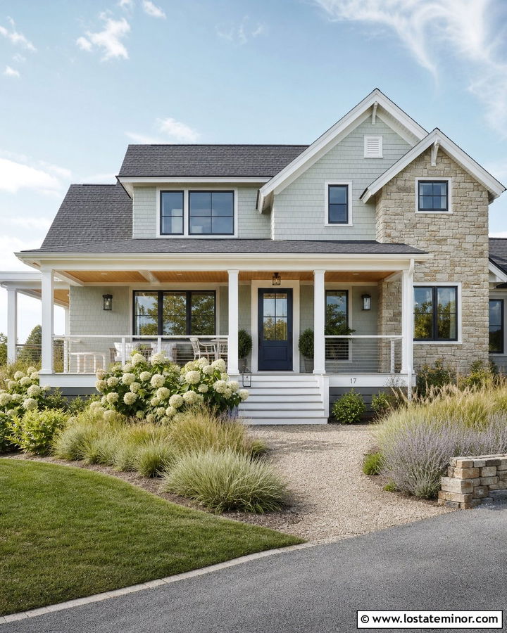Coastal Stone House With Breezy Front Porch - 30 Stone House Design With Front Porch Ideas