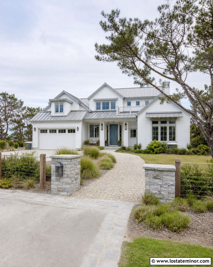 Coastal Stone House With Cable Fence - 30 Stone House Design With Fence Ideas