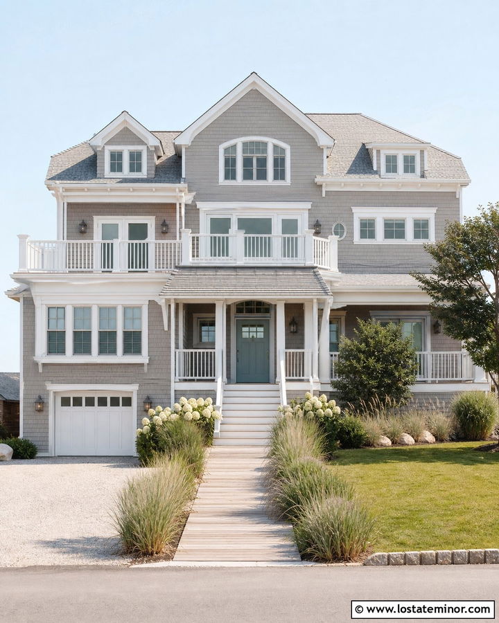 Coastal Taupe House With Nickel Lighting - 30 Taupe House Design With Lighting Ideas
