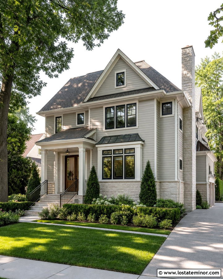 Collingwood House With Black Full Glass Storm Door - 30 Greige House Design With Storm Door Ideas