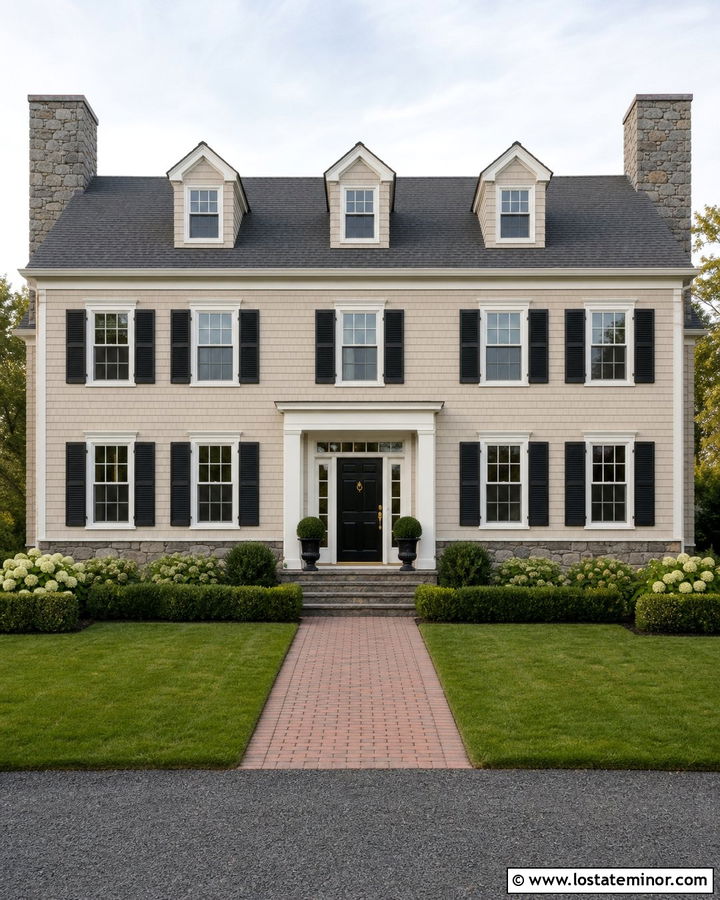 Colonial House With Stone And Shingles - 30 Stone House Design With Shingles Ideas