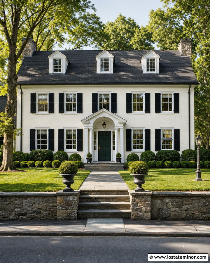 Colonial Stone House With Forest Green Front Door - 30 Stone House Design With Front Door Ideas