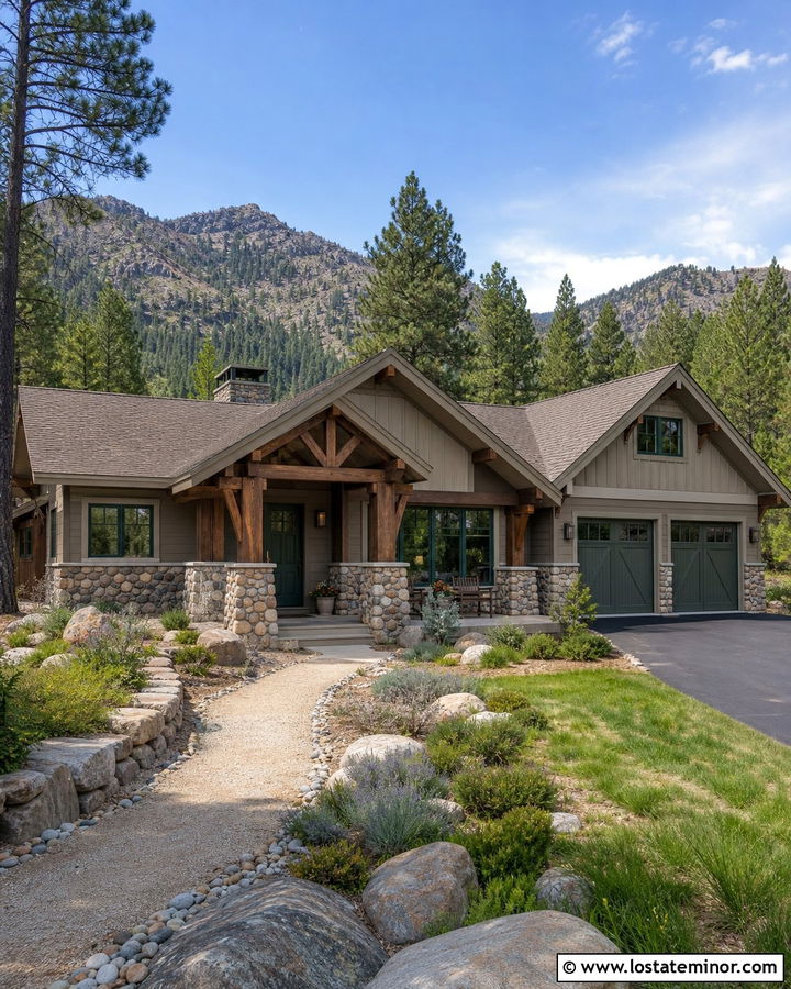 Colonnade Gray House With River Rock Accents - 30 Greige House Design With Stone Accents Ideas