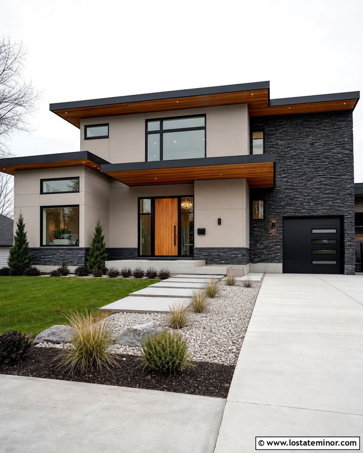 Contemporary House With Black Stone Wainscoting - 30 Stone House Design With Wainscoting Ideas