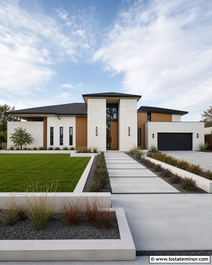Contemporary House With Large Format Stone - 30 Stone House Design With Stone Accents Ideas