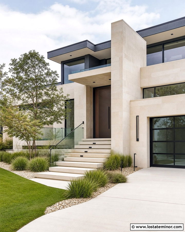 Contemporary Stone House With Cantilevered Steps - 30 Stone House Design With Steps Ideas