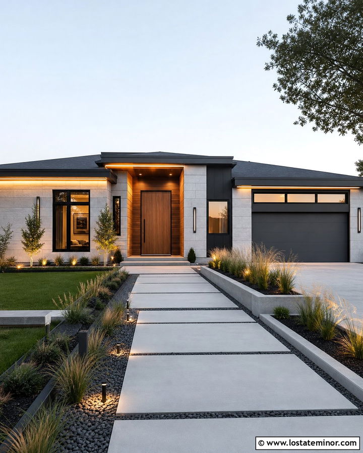 Contemporary Stone House With Linear Lighting - 30 Stone House Design With Lighting Ideas