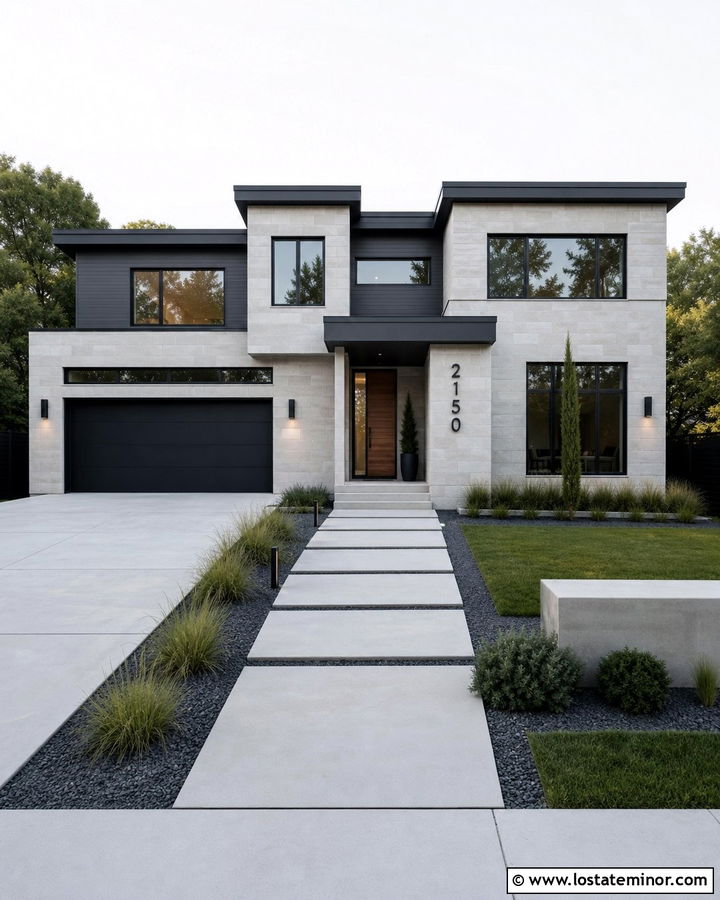 Contemporary Stone House With Oversized Numbers - 30 Stone House Design With House Numbers Ideas