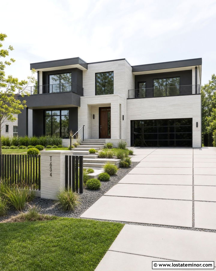 Contemporary Stone House With Slatted Fence - 30 Stone House Design With Fence Ideas