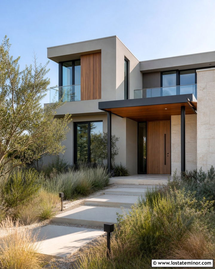 Contemporary Stone House With Slim Porch Columns - 30 Stone House Design With Porch Columns Ideas