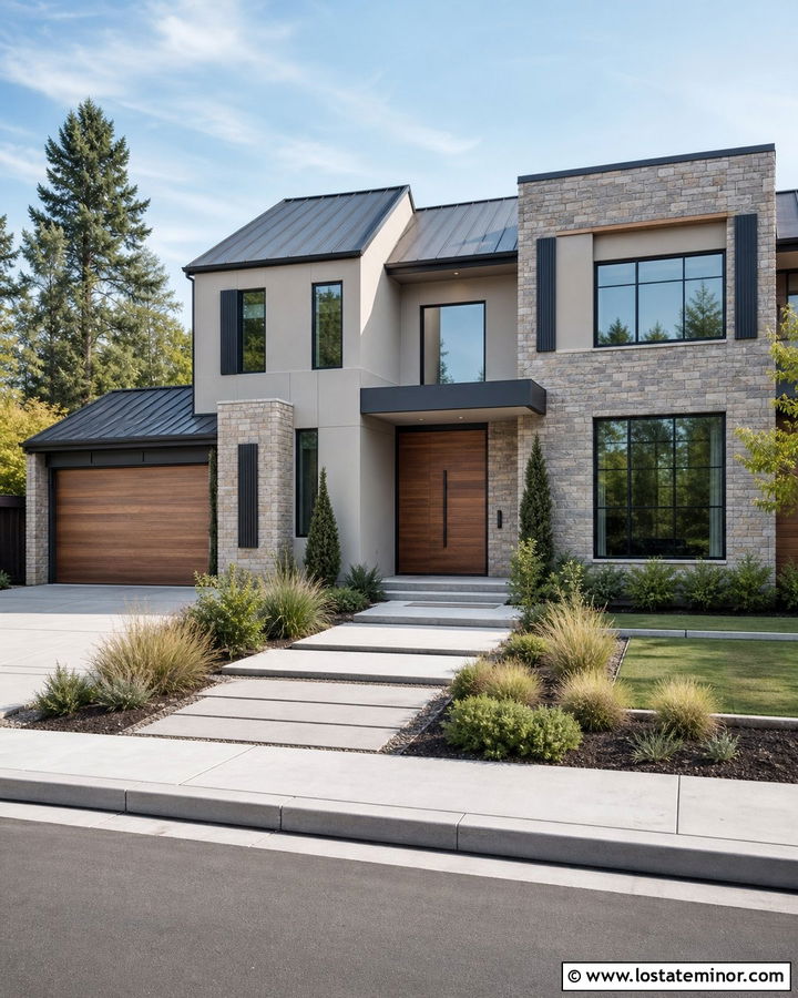 Contemporary Stone House With Slim Shutters - 30 Stone House Design With Shutters Ideas