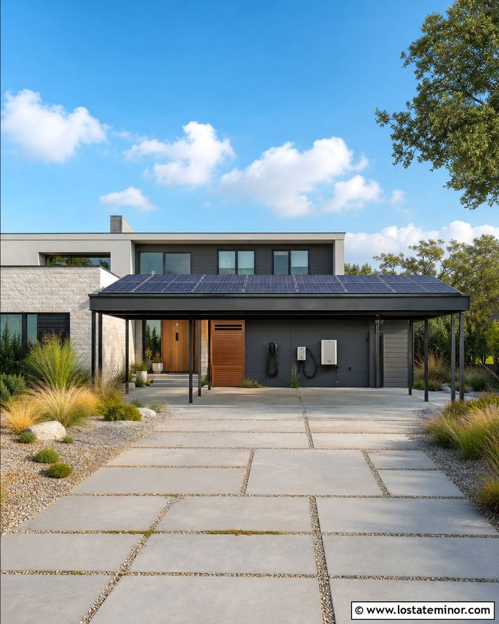 Contemporary Stone House With Solar Carport - 30 Stone House Design With Carport Ideas
