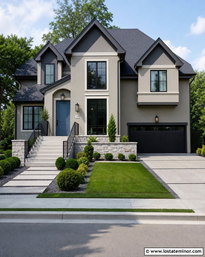 Cool Greige House With Charcoal Dormers - 30 Greige House Design With Dormers Ideas