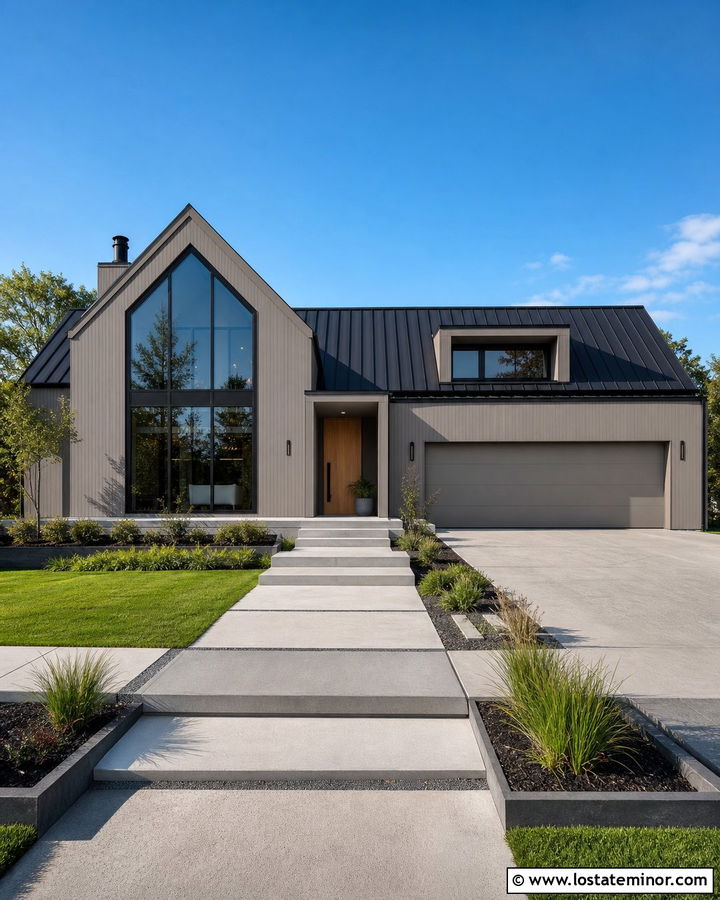 Cool Taupe Contemporary House With Glass Gable - 30 Taupe House Design With Gables Ideas