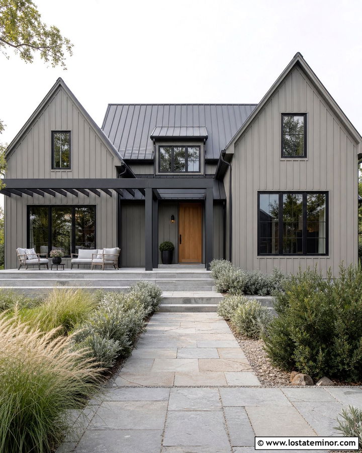 Cool Taupe House With Charcoal Pergola - 30 Taupe House Design With Pergola Ideas