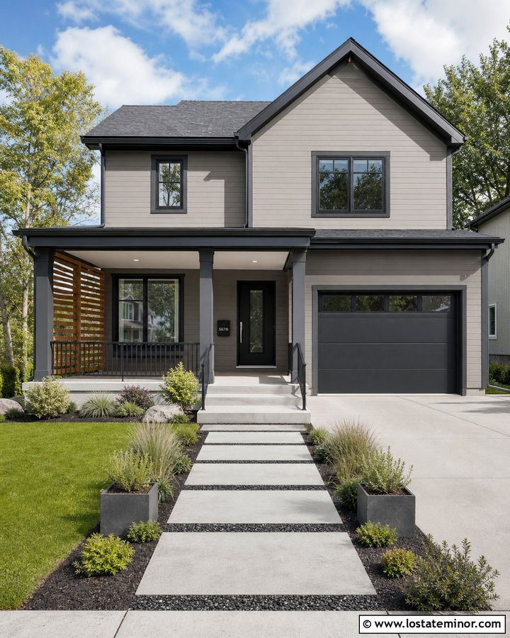 Cool Taupe House With Charcoal Porch - 30 Taupe House Design With Front Porch Ideas