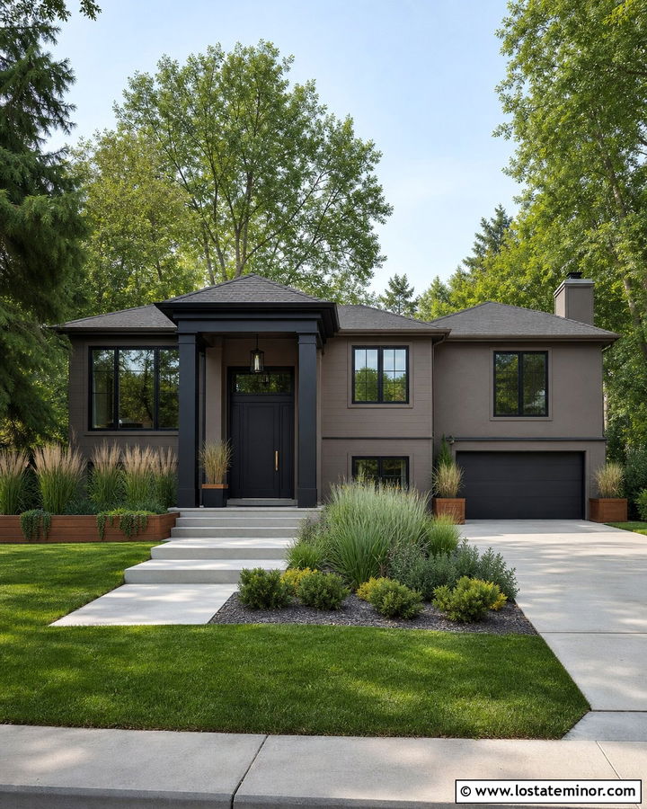 Cool Taupe House With Charcoal Portico - 30 Taupe House Design With Portico Ideas