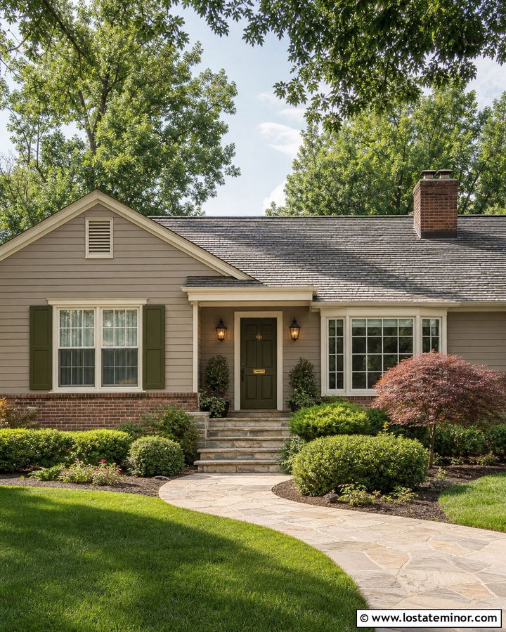 Copley Gray House With Aged Iron Lanterns - 30 Greige House Design With Light Fixtures Ideas