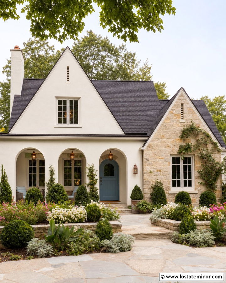 Cottage Stone House With Arched Porch Columns - 30 Stone House Design With Porch Columns Ideas